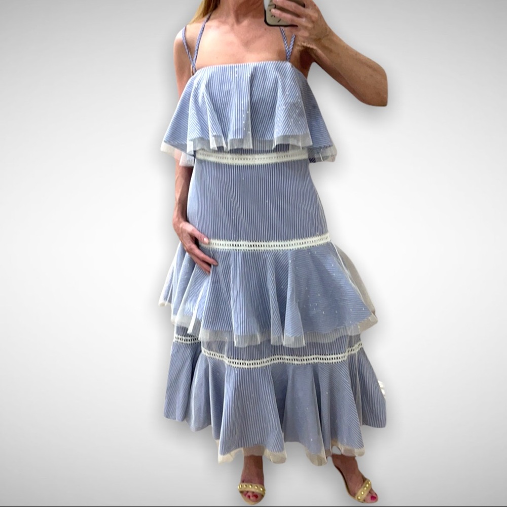 Prabal Gurung Blue and White Striped Dress - Picture 2 of 16